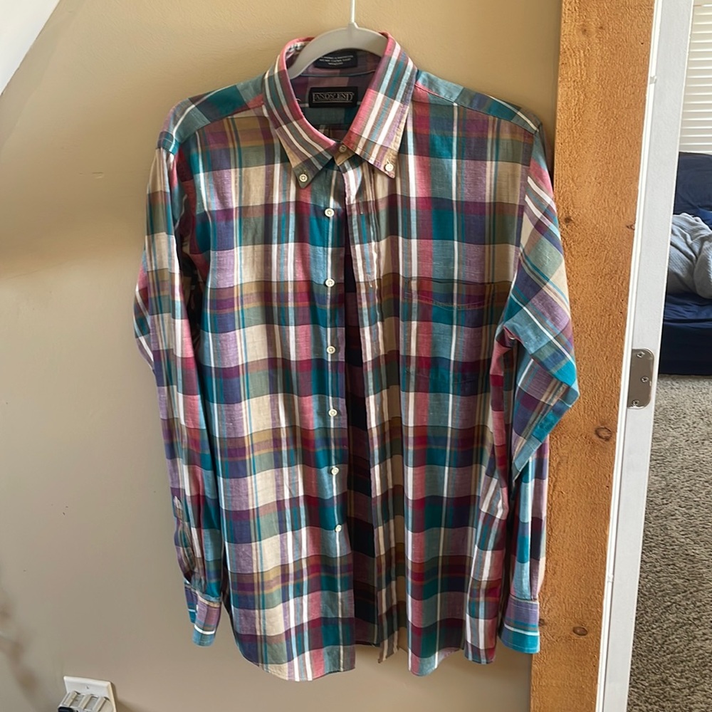 Lands end medium long sleeve plaid shirt